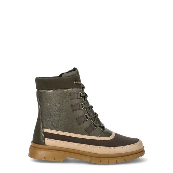 Totes Men\'s Moraine Winter Boots Faux Leather Lace Olive Size 11W New in Box
